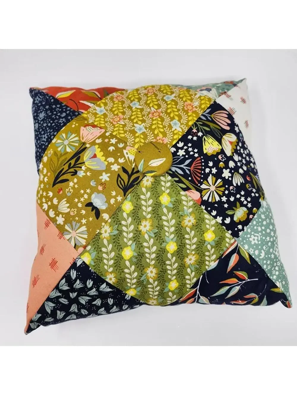 Handmade Patchwork Throw Pillow 12x12 Cottage Floral Accent